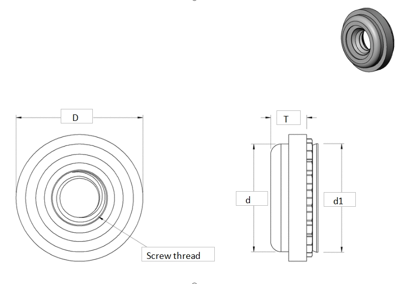 JAJDGAJAA Tuercas a presión de alineación de acero para chapa metálica cad drawing