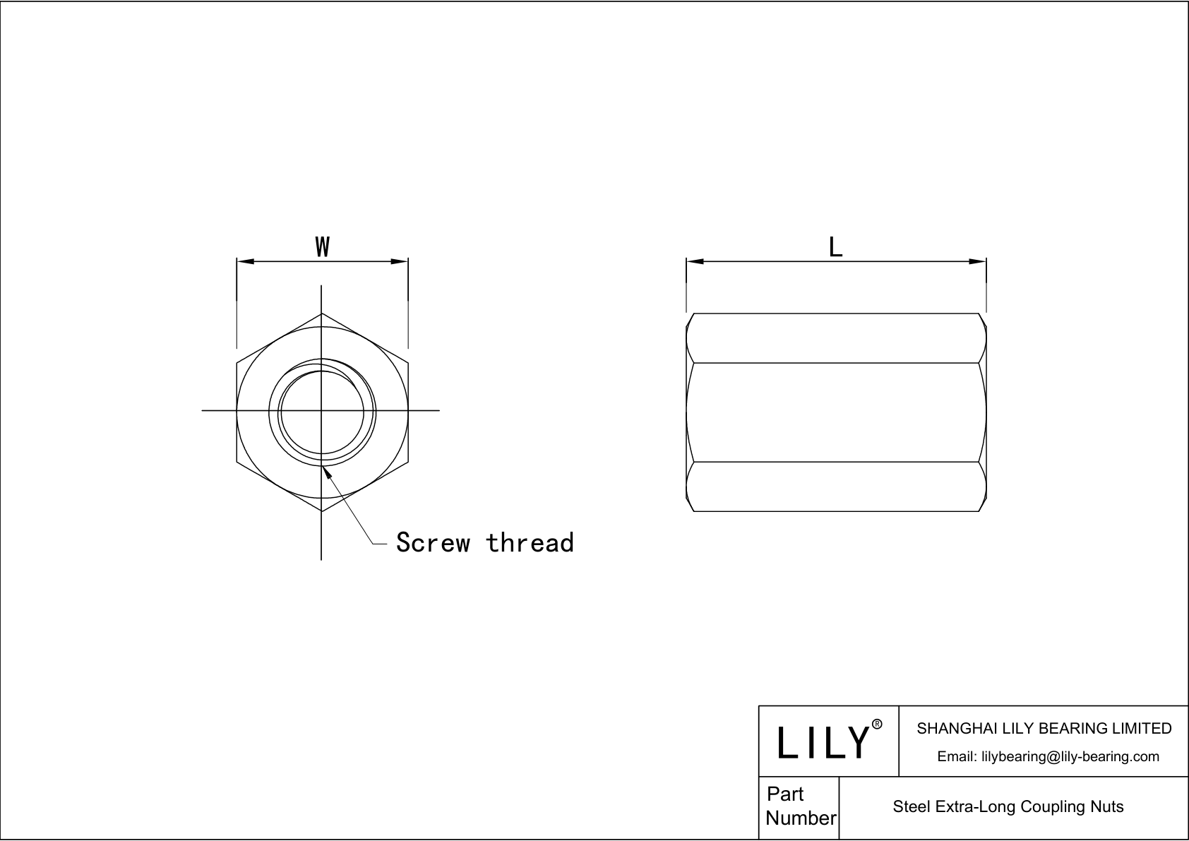 JACGEAHAF Steel Extra-Long Coupling Nuts cad drawing