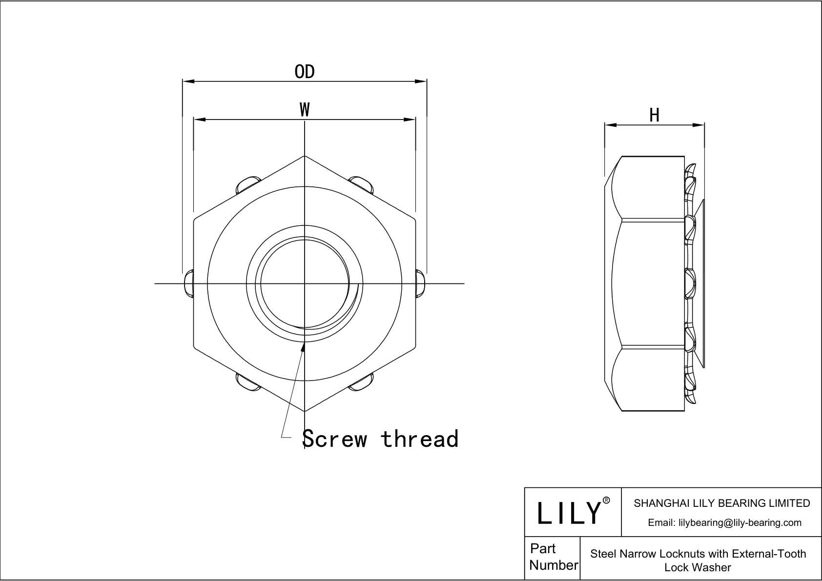 JAEBDABAB 带外齿防松垫圈的钢制窄型防松螺母 cad drawing