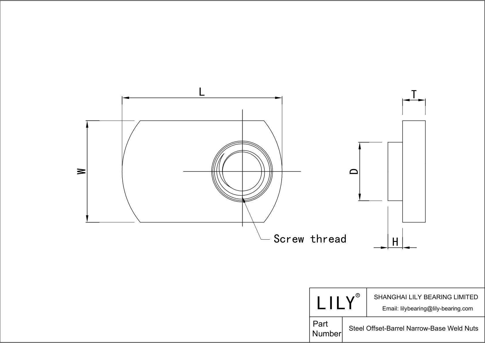 JEFHJAHBA Tuercas para soldar de acero con vástago desplazado y base estrecha cad drawing