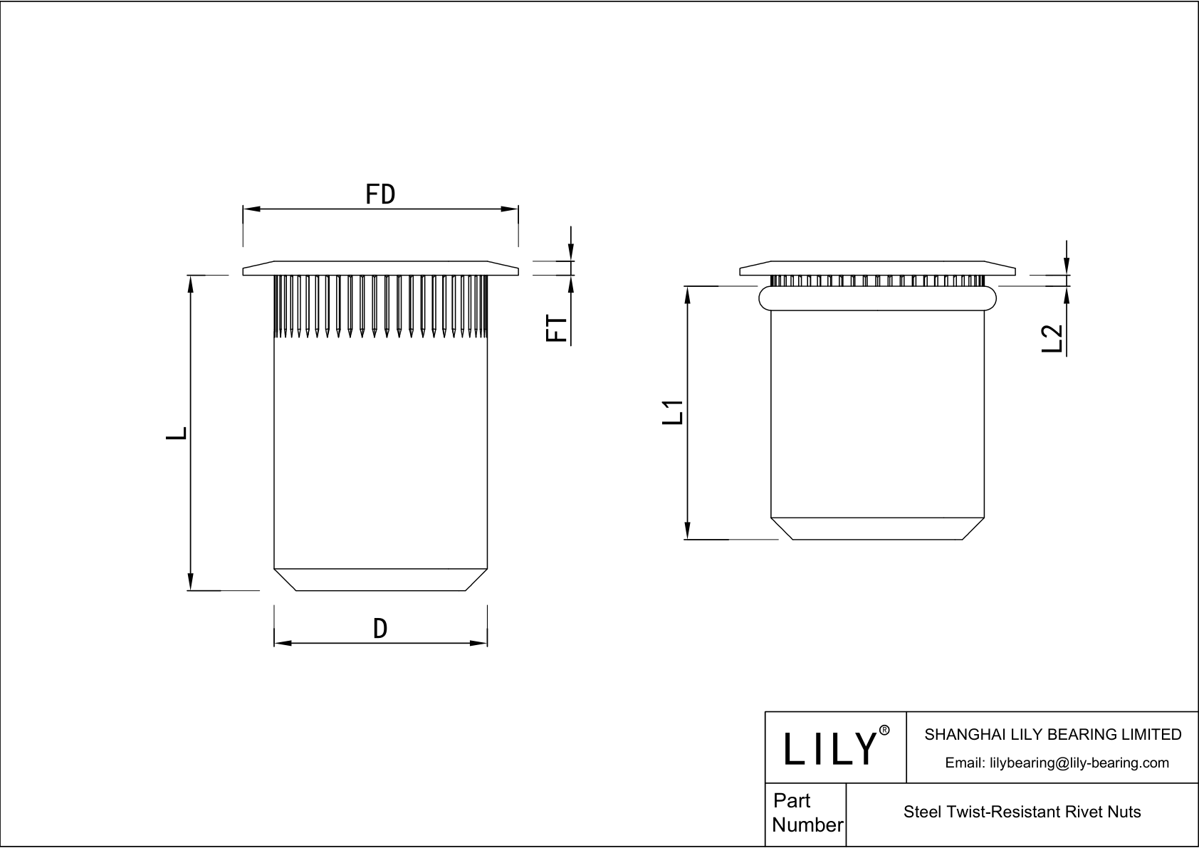 JFBAFABGI Steel Twist-Resistant Rivet Nuts cad drawing