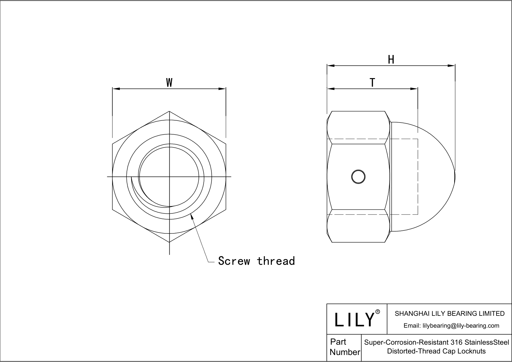 JAEDBABGA Tuercas de sombrerete con rosca deformada de acero inoxidable 316 superresistentes a la corrosión cad drawing