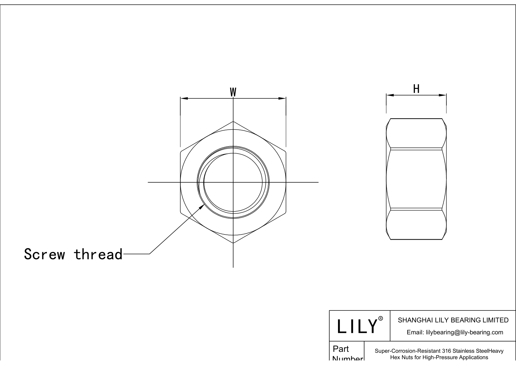 JHGBJAJEA Super-Corrosion-Resistant 316 Stainless SteelHeavy Hex Nuts for High-Pressure Applications cad drawing