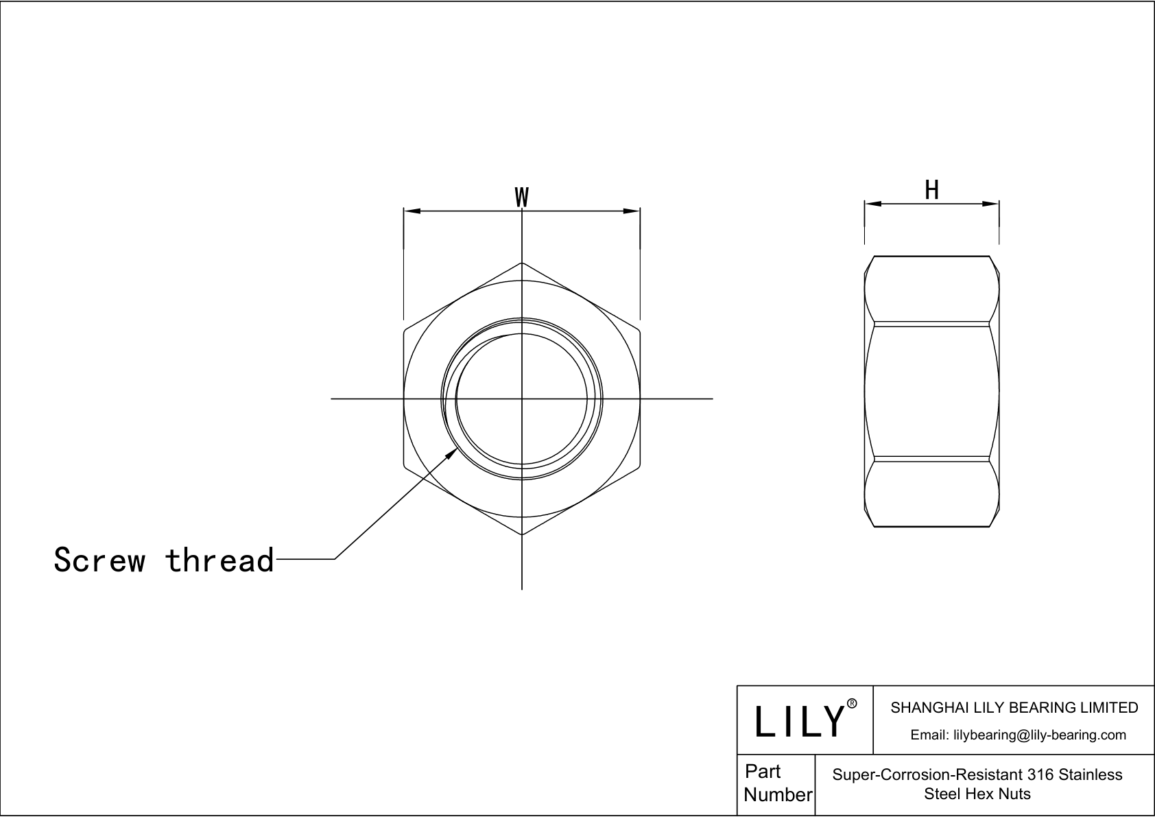 JEIBJAAEG 超耐腐蚀 316 不锈钢六角螺母 cad drawing