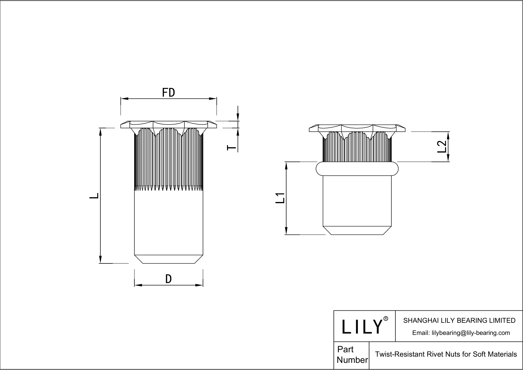 JEEDAAFFC 用于软质材料的抗扭铆螺母 cad drawing