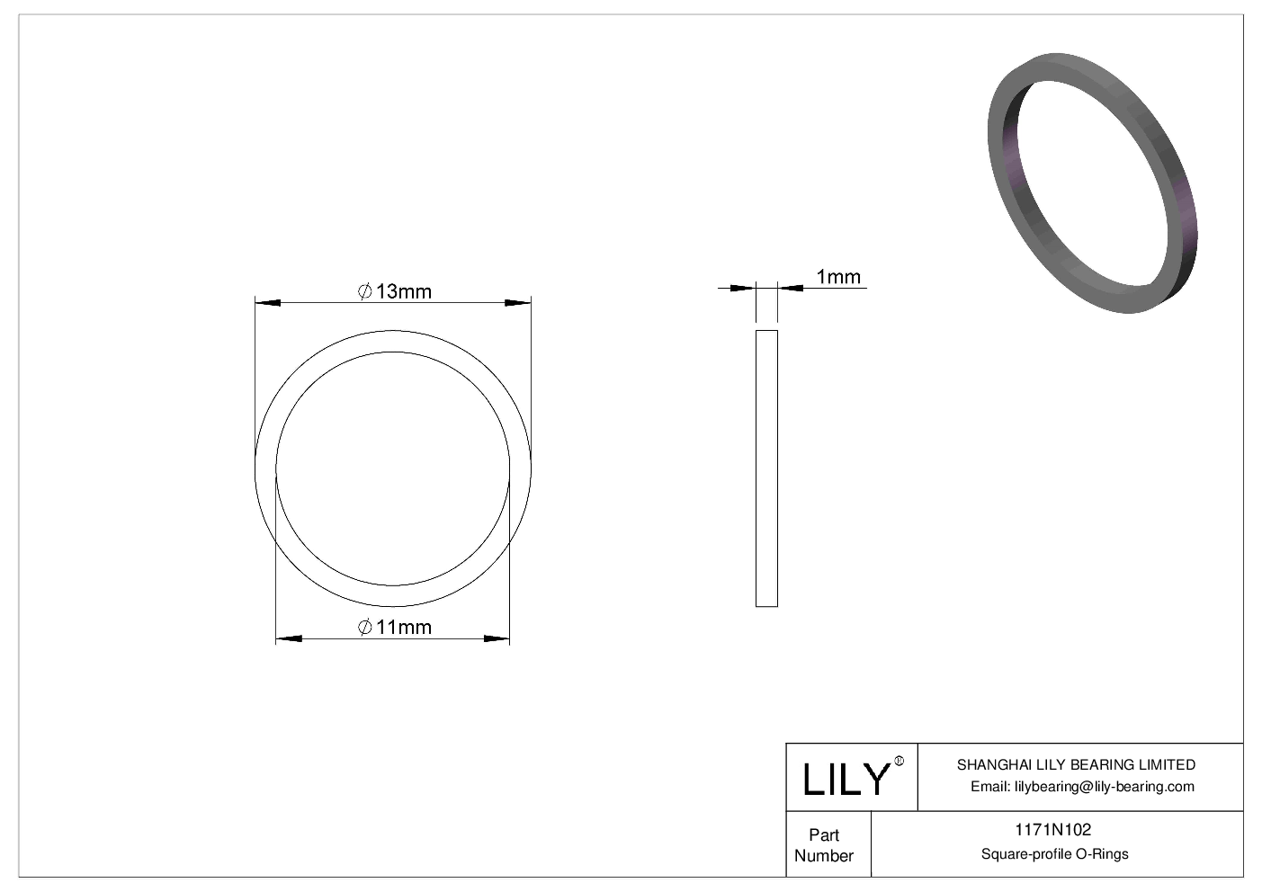 1171N102 Oil Resistant O-Rings Square cad drawing