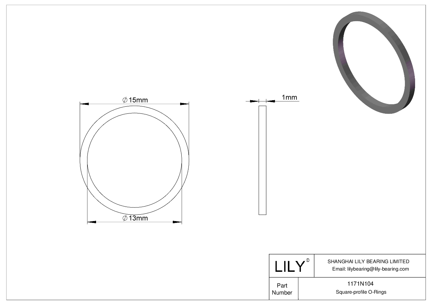 1171N104 Oil Resistant O-Rings Square cad drawing