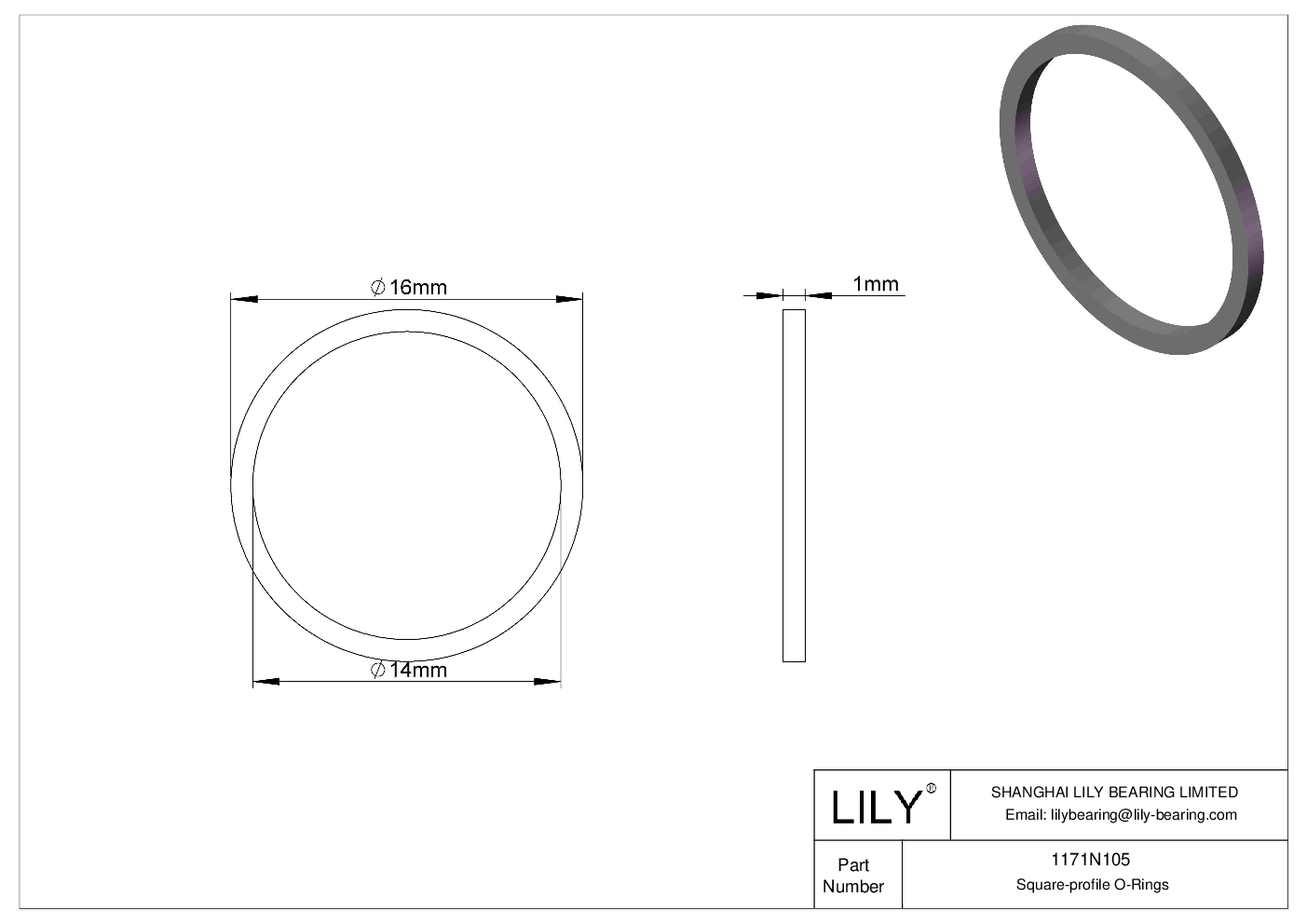 1171N105 Oil Resistant O-Rings Square cad drawing