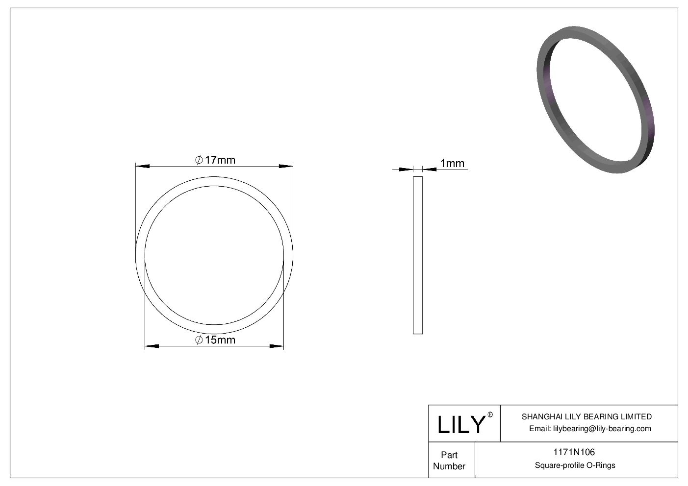 1171N106 Oil Resistant O-Rings Square cad drawing