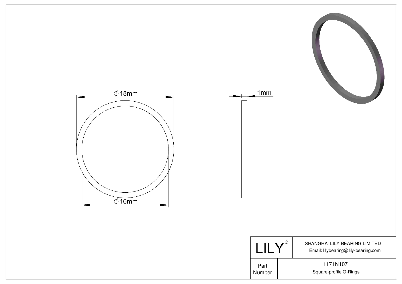 1171N107 Oil Resistant O-Rings Square cad drawing
