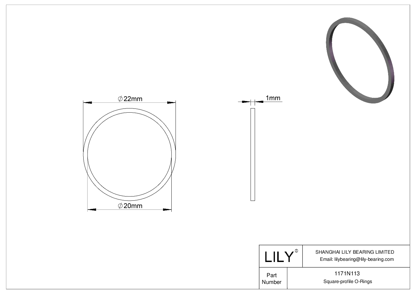 1171N113 Oil Resistant O-Rings Square cad drawing