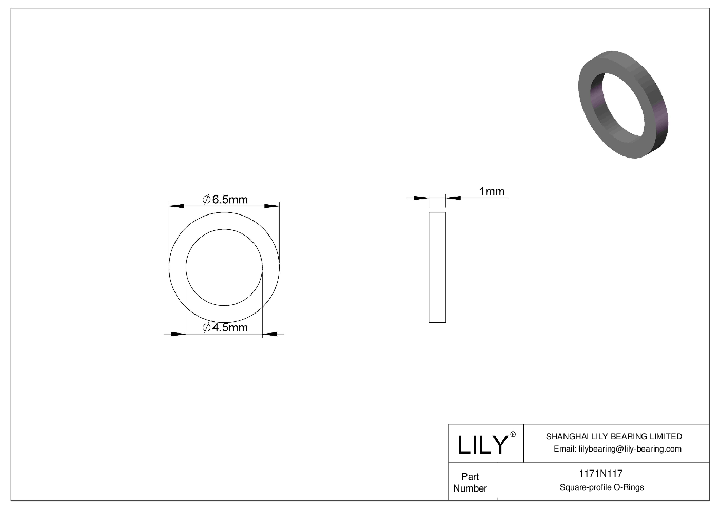 1171N117 Oil Resistant O-Rings Square cad drawing