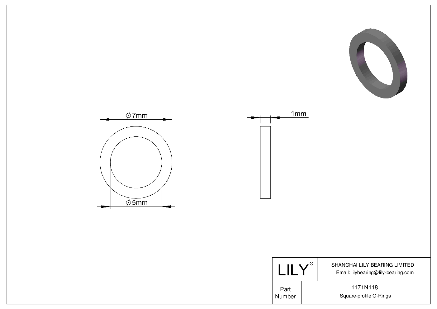 1171N118 Oil Resistant O-Rings Square cad drawing