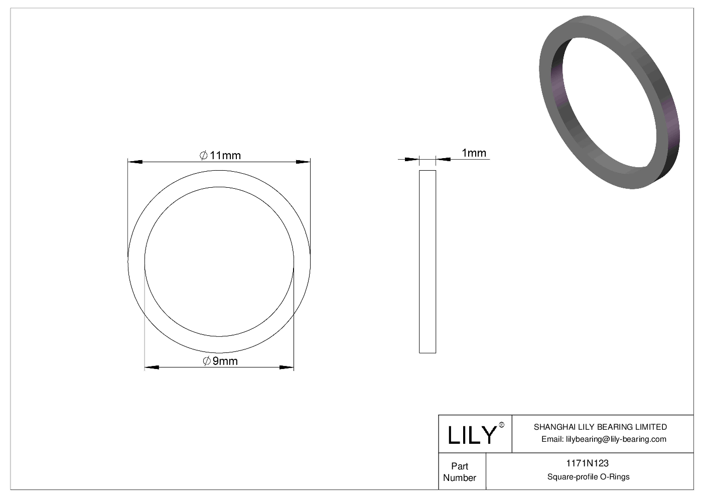 1171N123 Oil Resistant O-Rings Square cad drawing