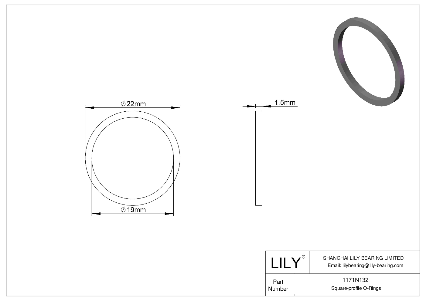 1171N132 Oil Resistant O-Rings Square cad drawing