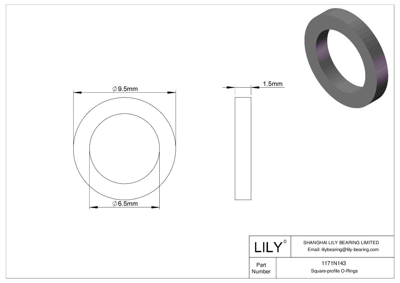 1171N143 Oil Resistant O-Rings Square cad drawing