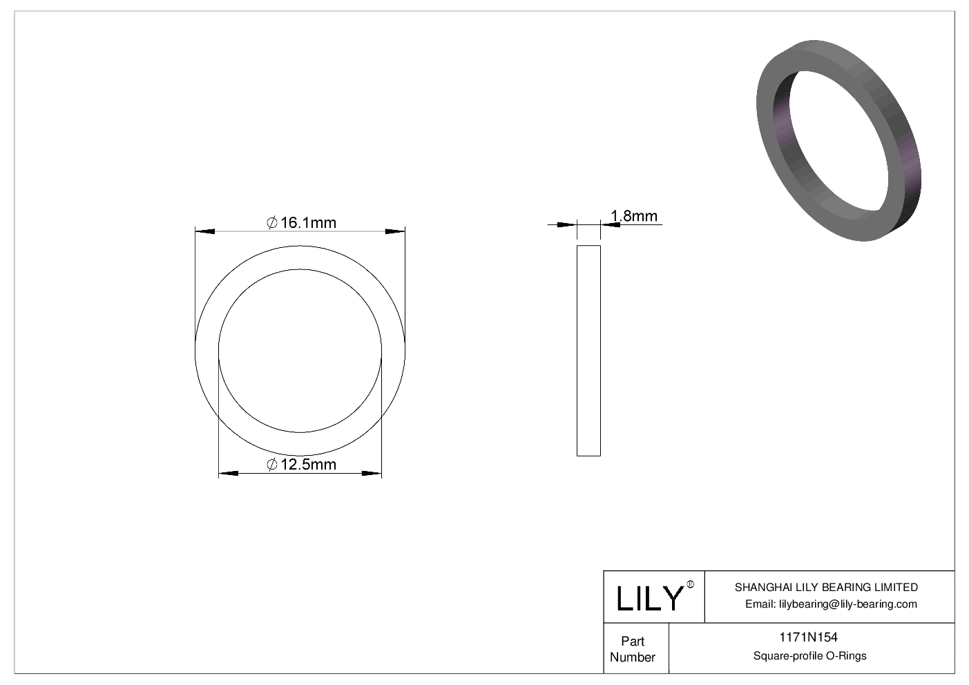 1171N154 Oil Resistant O-Rings Square cad drawing