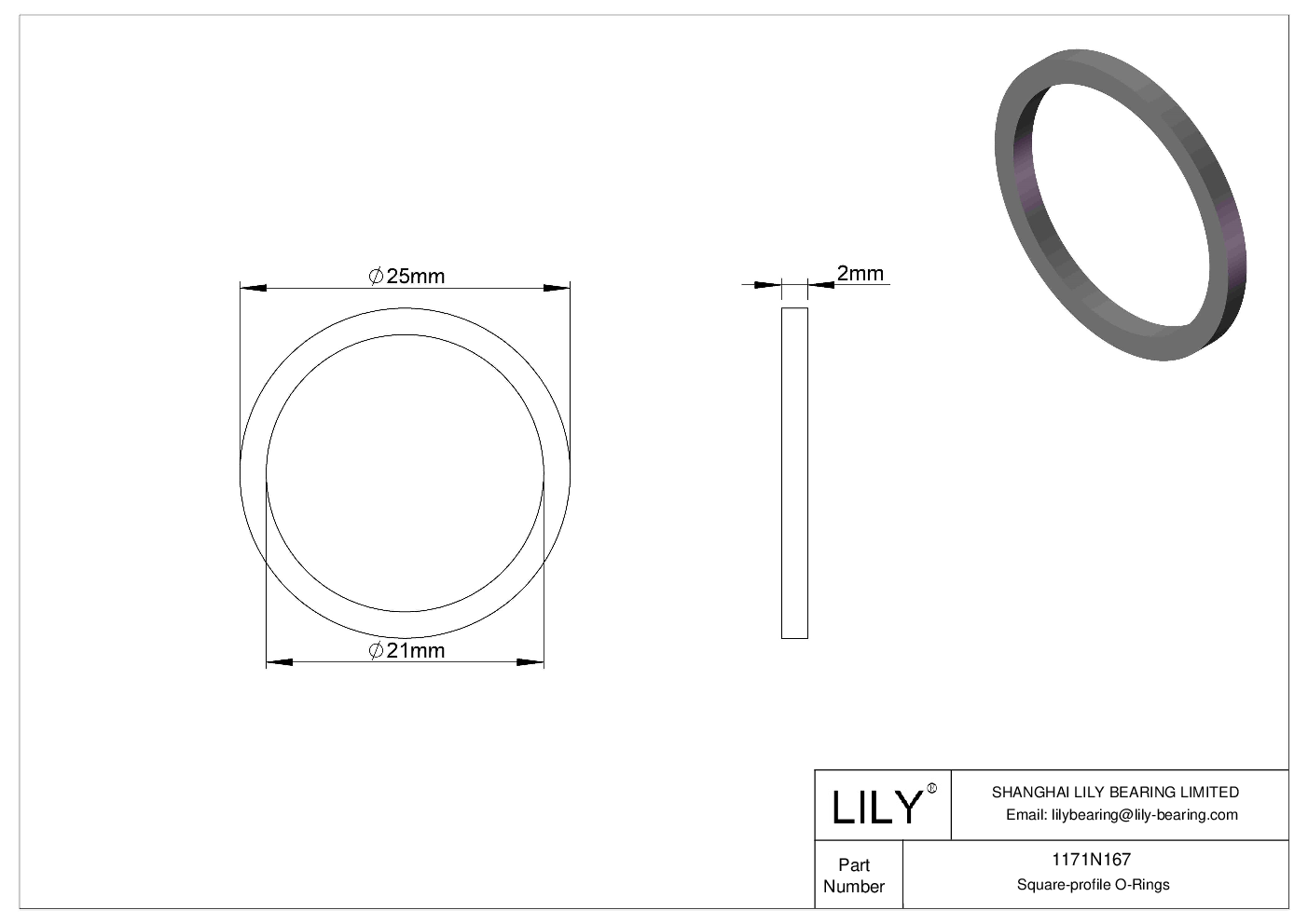 1171N167 Oil Resistant O-Rings Square cad drawing