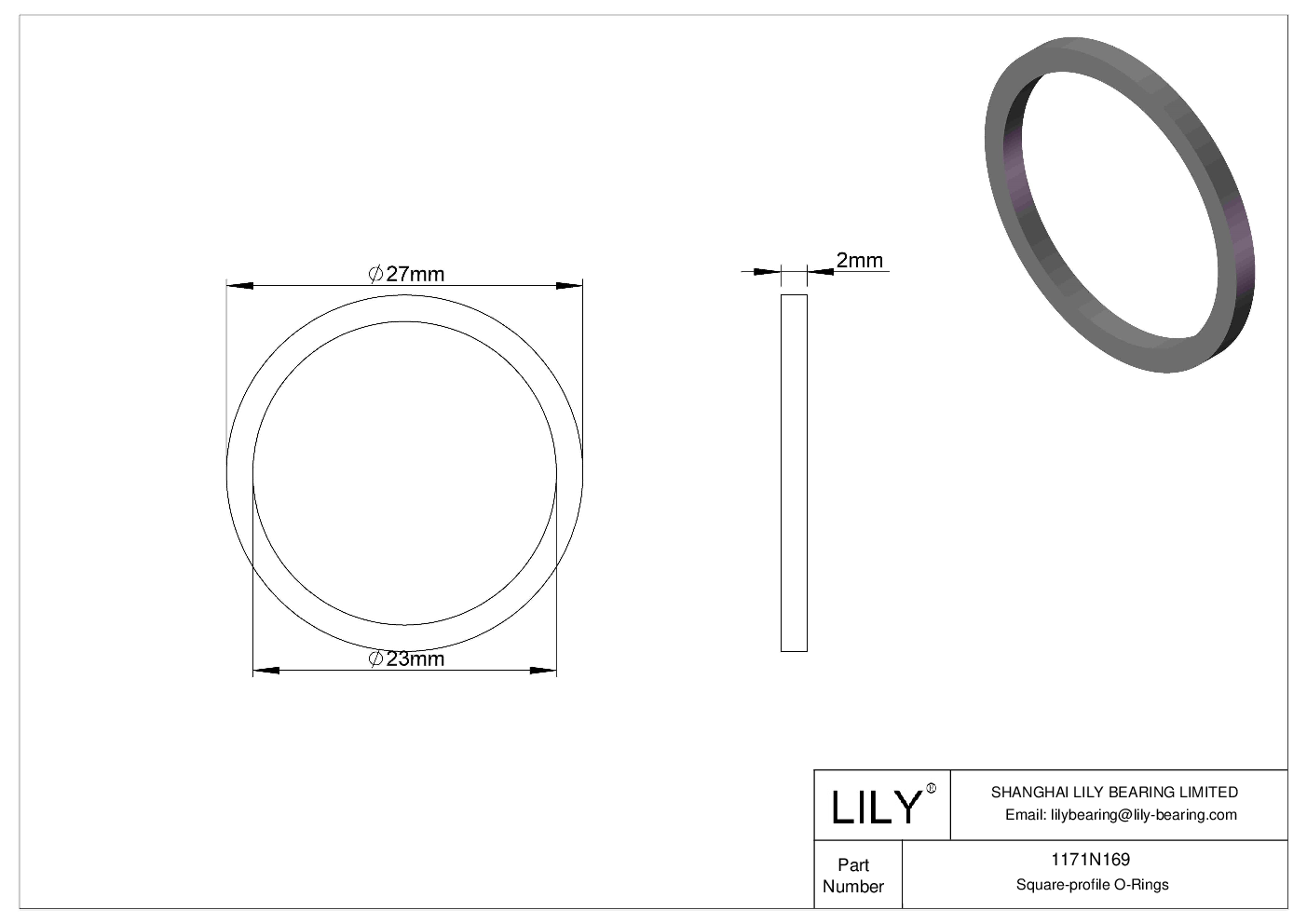 1171N169 Oil Resistant O-Rings Square cad drawing