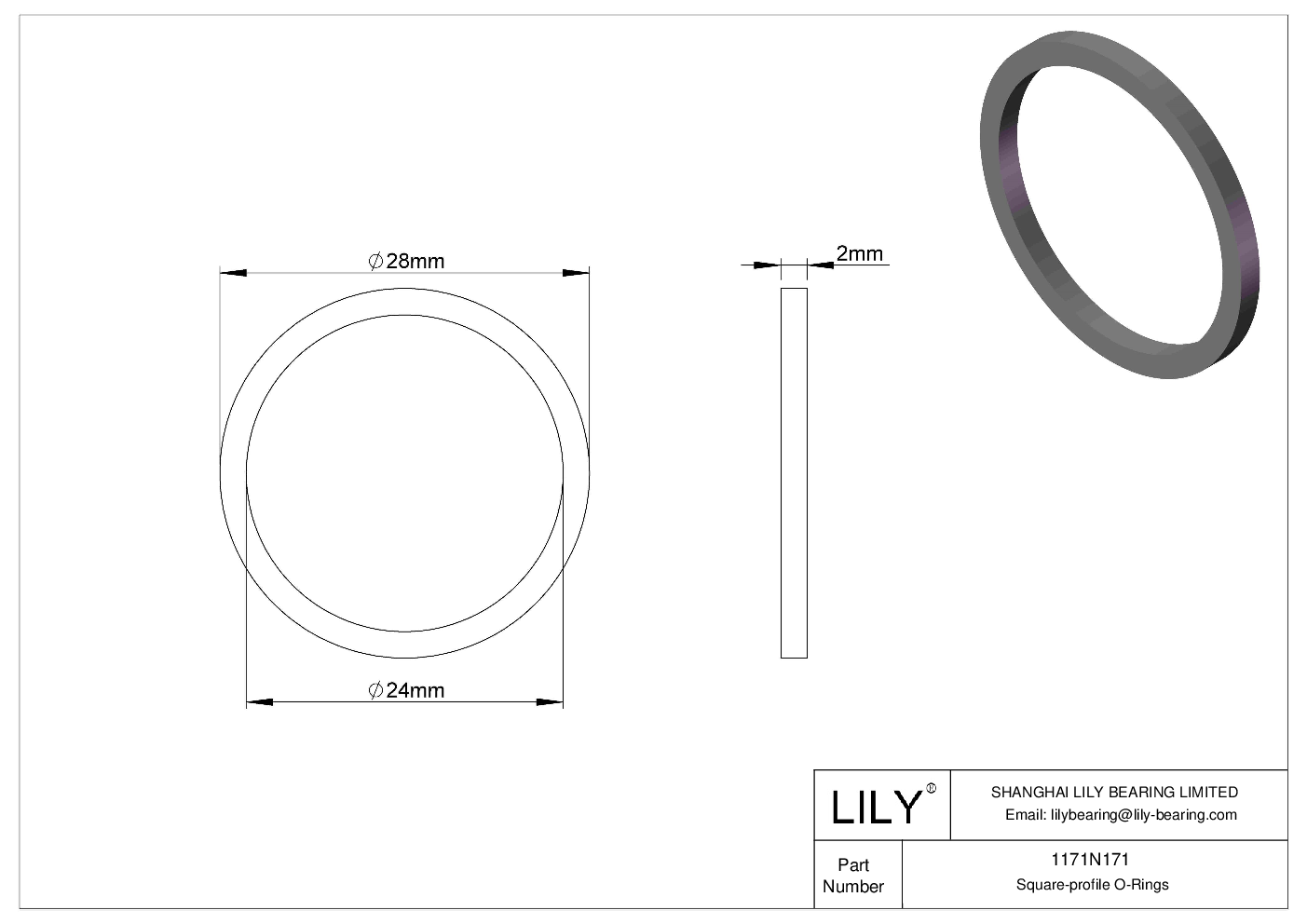 1171N171 Oil Resistant O-Rings Square cad drawing