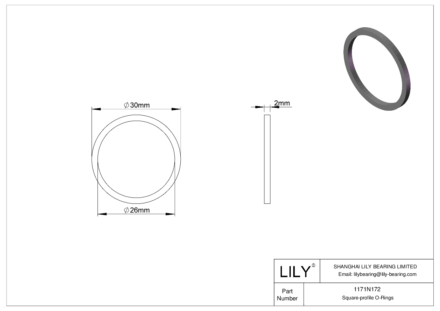 1171N172 Oil Resistant O-Rings Square cad drawing
