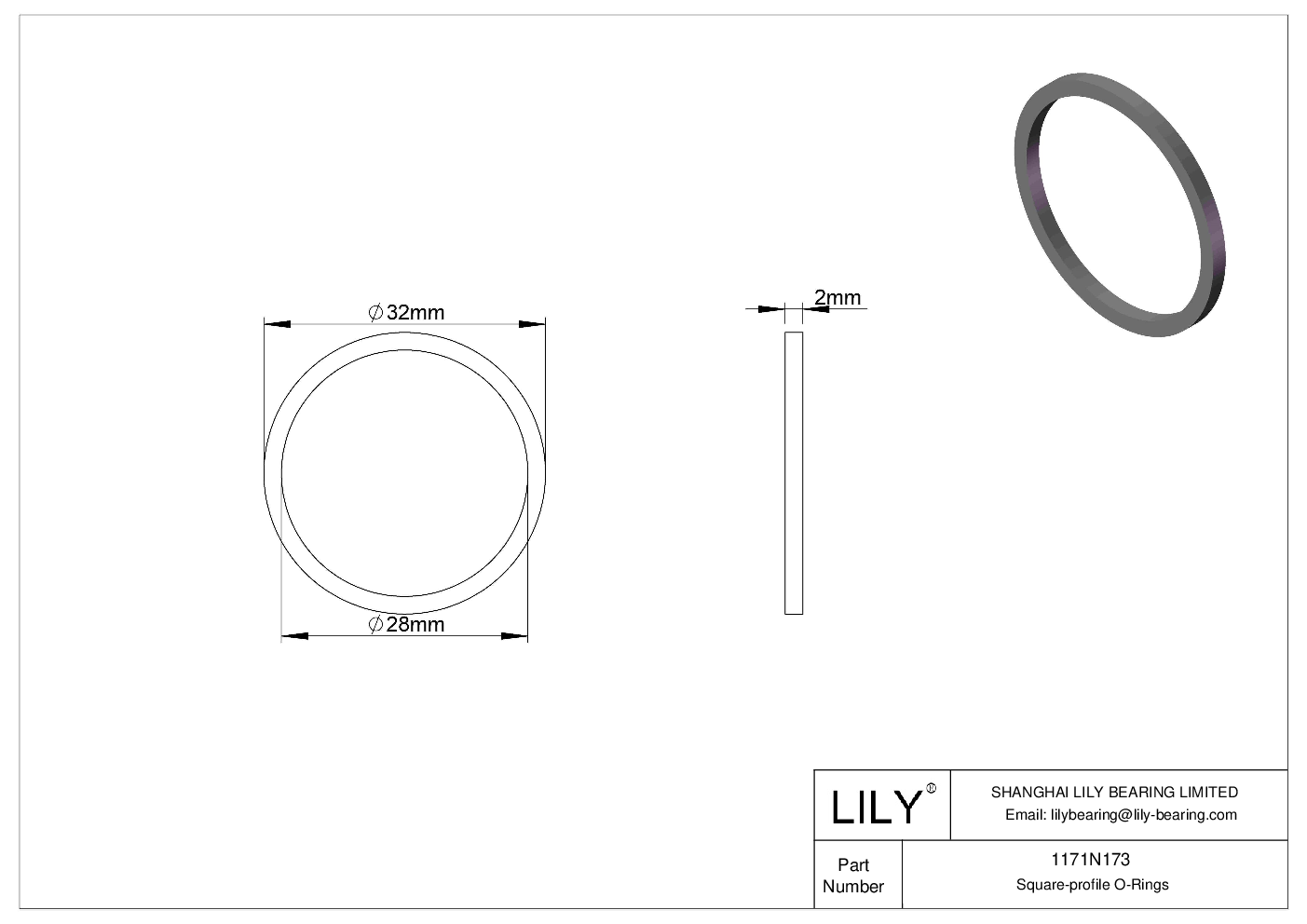 1171N173 Oil Resistant O-Rings Square cad drawing