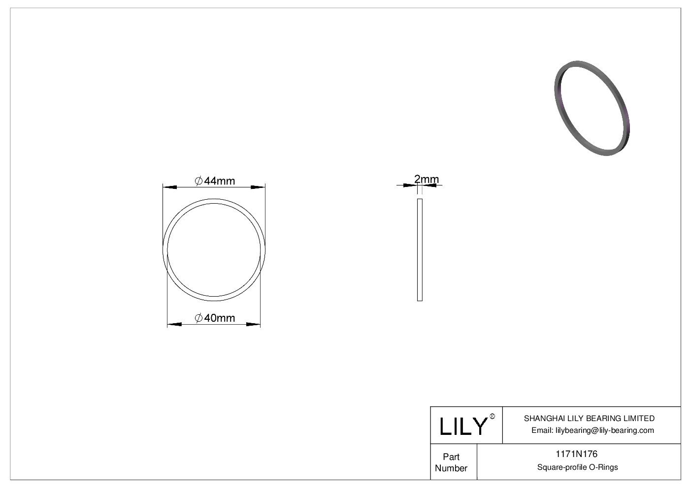 1171N176 Oil Resistant O-Rings Square cad drawing