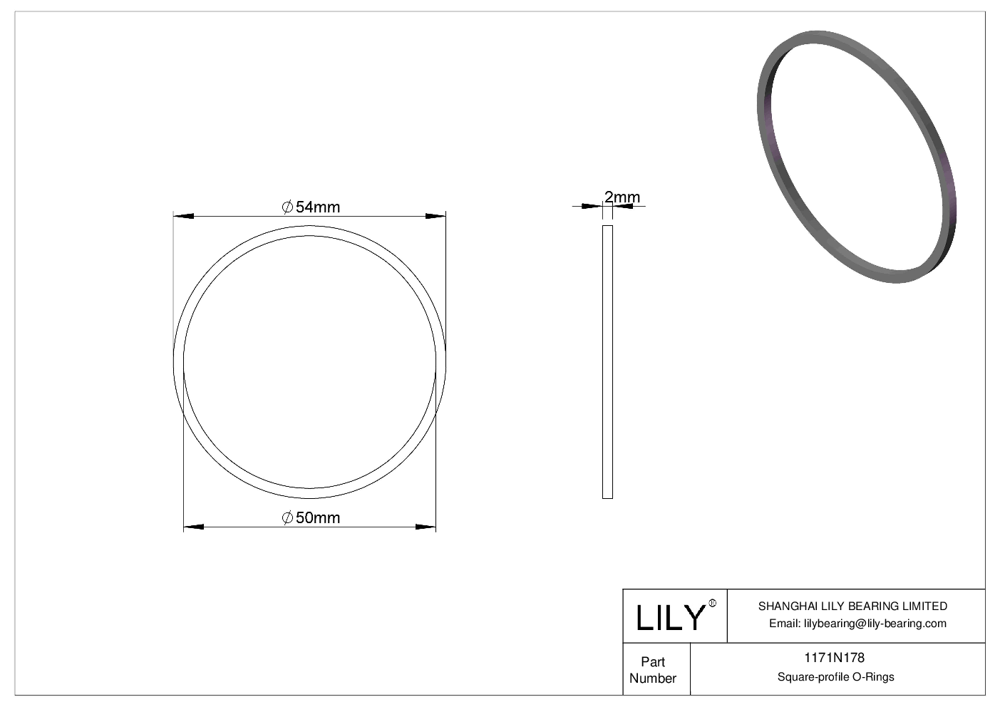 1171N178 Oil Resistant O-Rings Square cad drawing