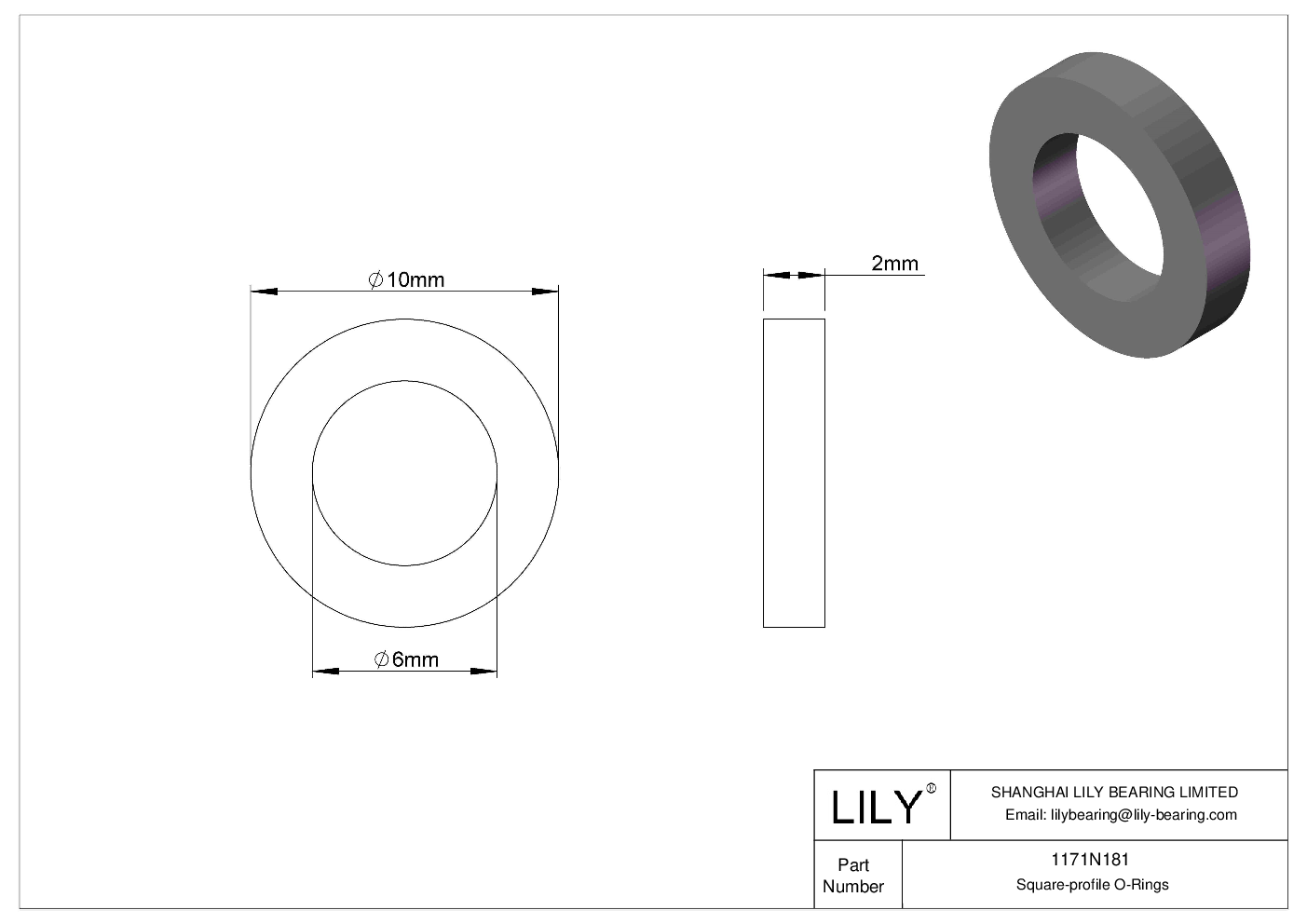 1171N181 Oil Resistant O-Rings Square cad drawing