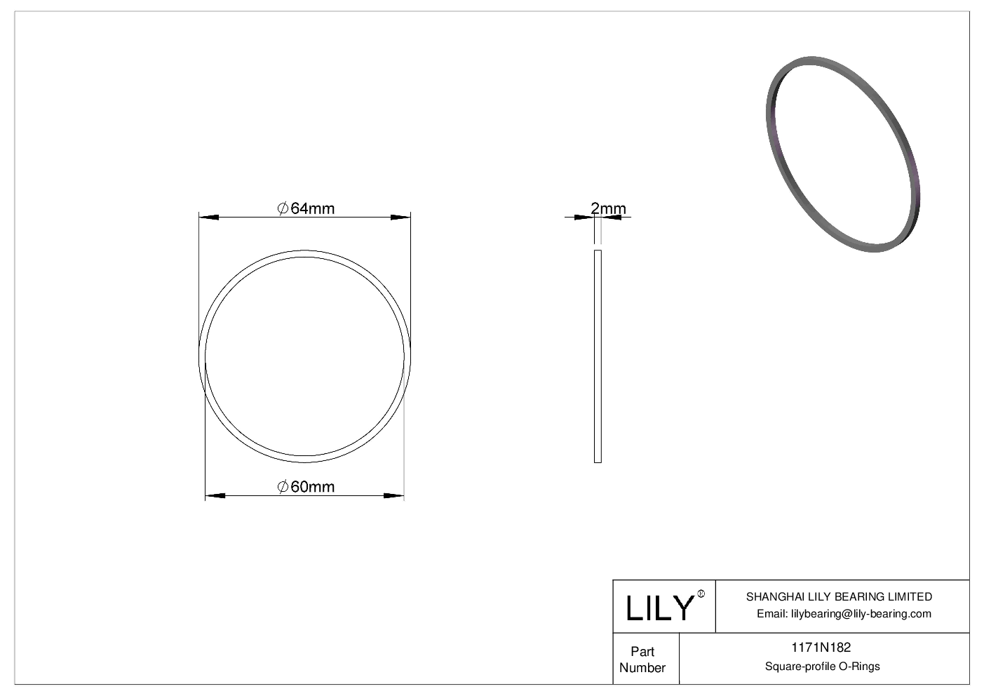 1171N182 Oil Resistant O-Rings Square cad drawing