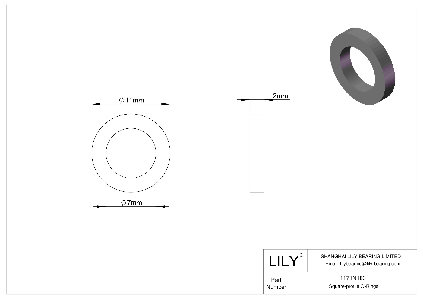 1171N183 Oil Resistant O-Rings Square cad drawing