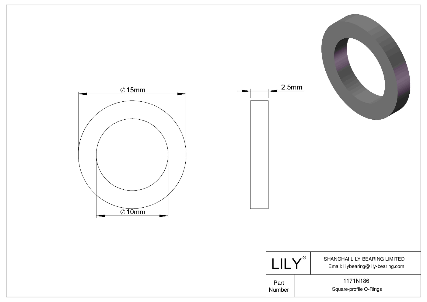 1171N186 Oil Resistant O-Rings Square cad drawing