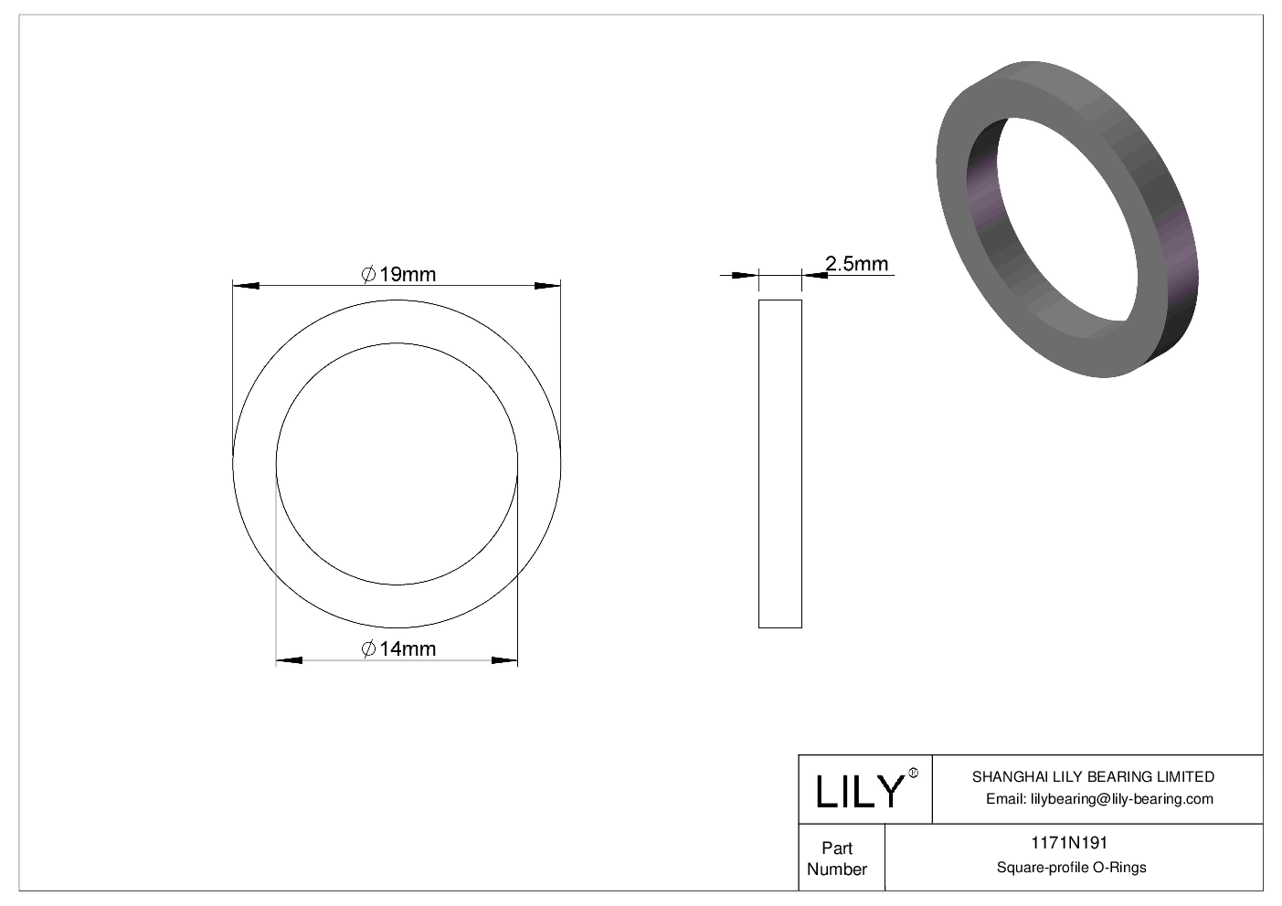 1171N191 Oil Resistant O-Rings Square cad drawing
