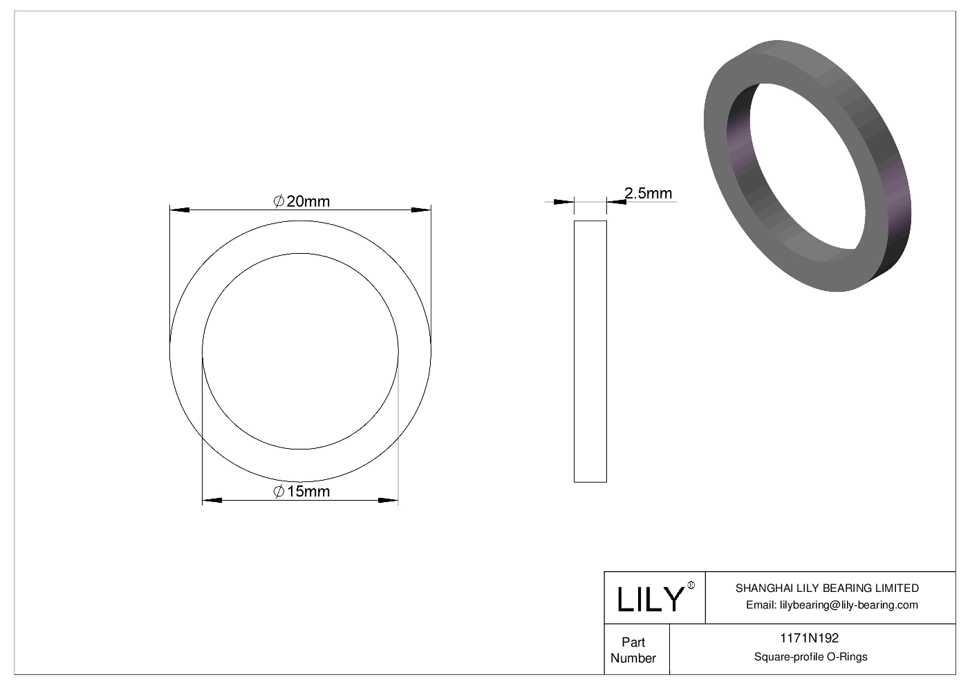 1171N192 Oil Resistant O-Rings Square cad drawing