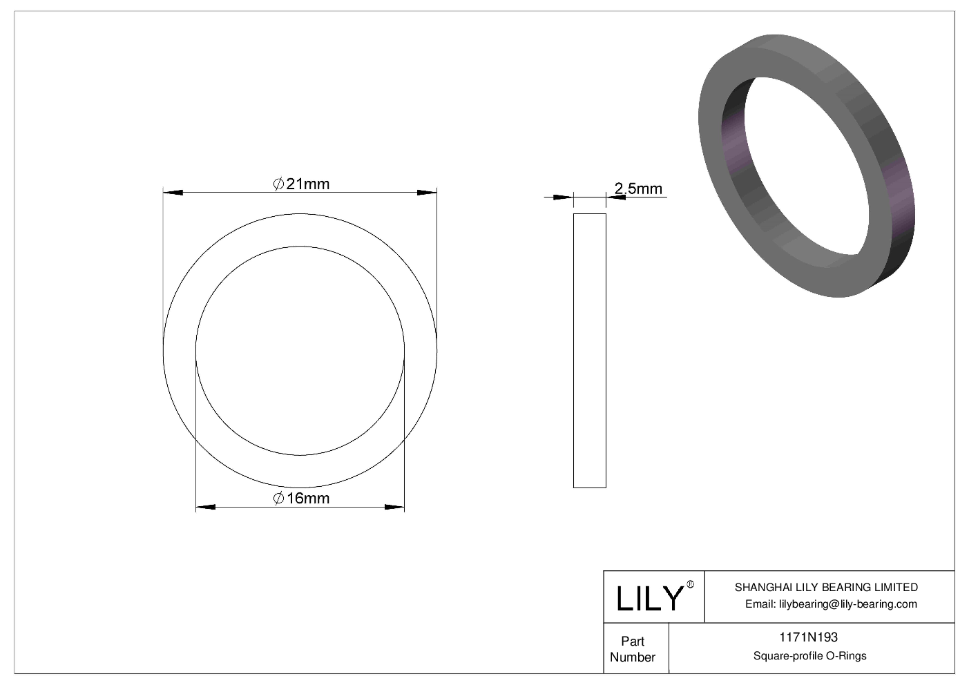 1171N193 Oil Resistant O-Rings Square cad drawing
