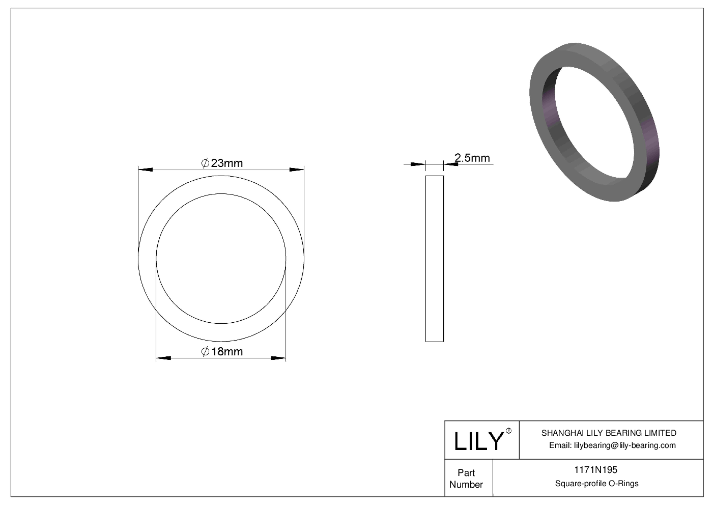 1171N195 Oil Resistant O-Rings Square cad drawing