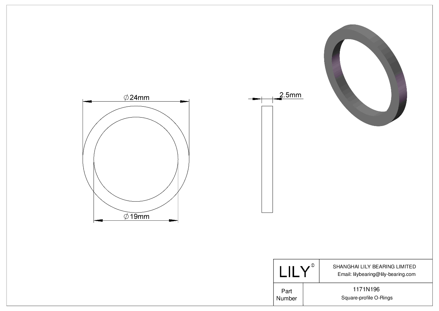 1171N196 Oil Resistant O-Rings Square cad drawing