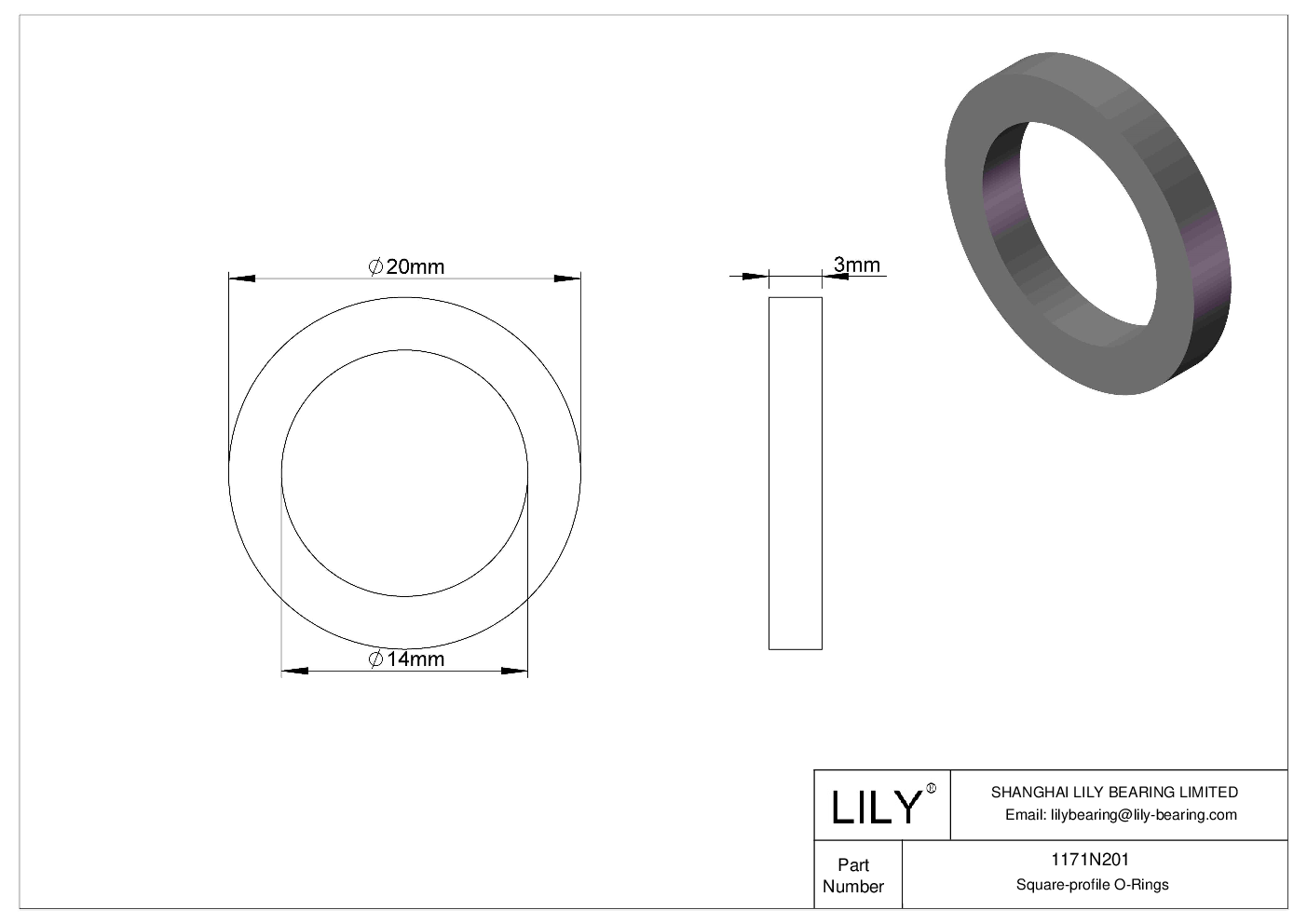 1171N201 Oil Resistant O-Rings Square cad drawing