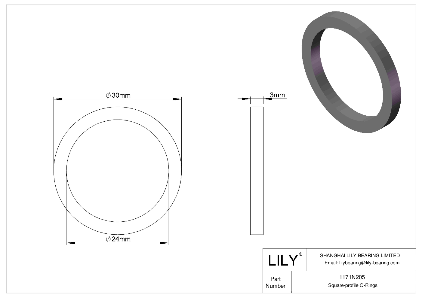 1171N205 Oil Resistant O-Rings Square cad drawing