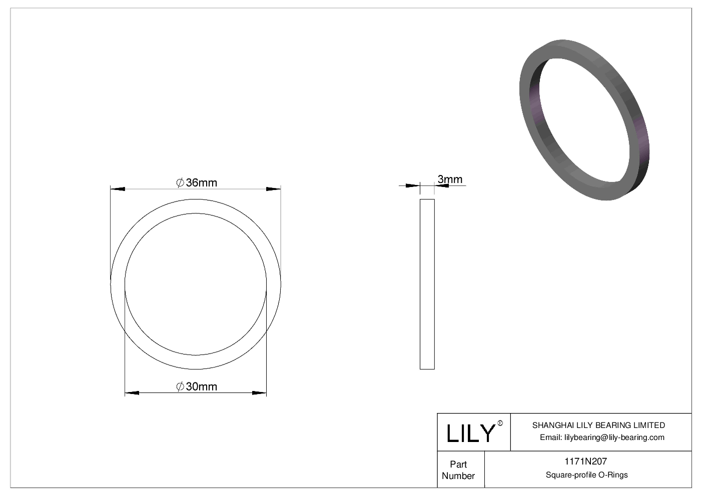 1171N207 Oil Resistant O-Rings Square cad drawing