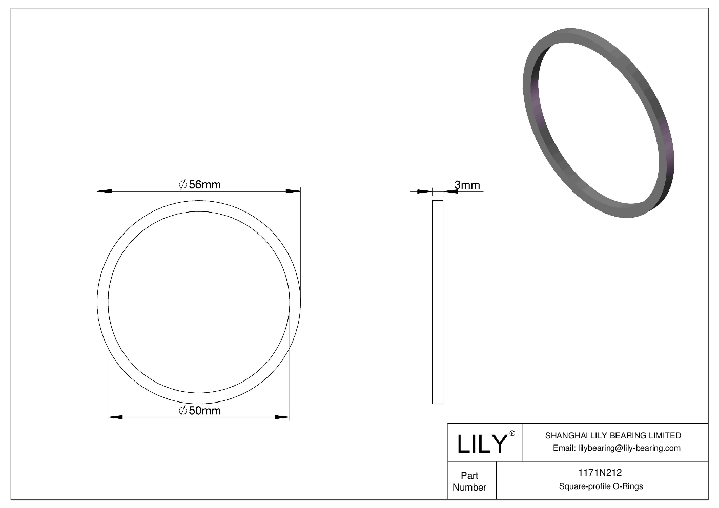 1171N212 Oil Resistant O-Rings Square cad drawing