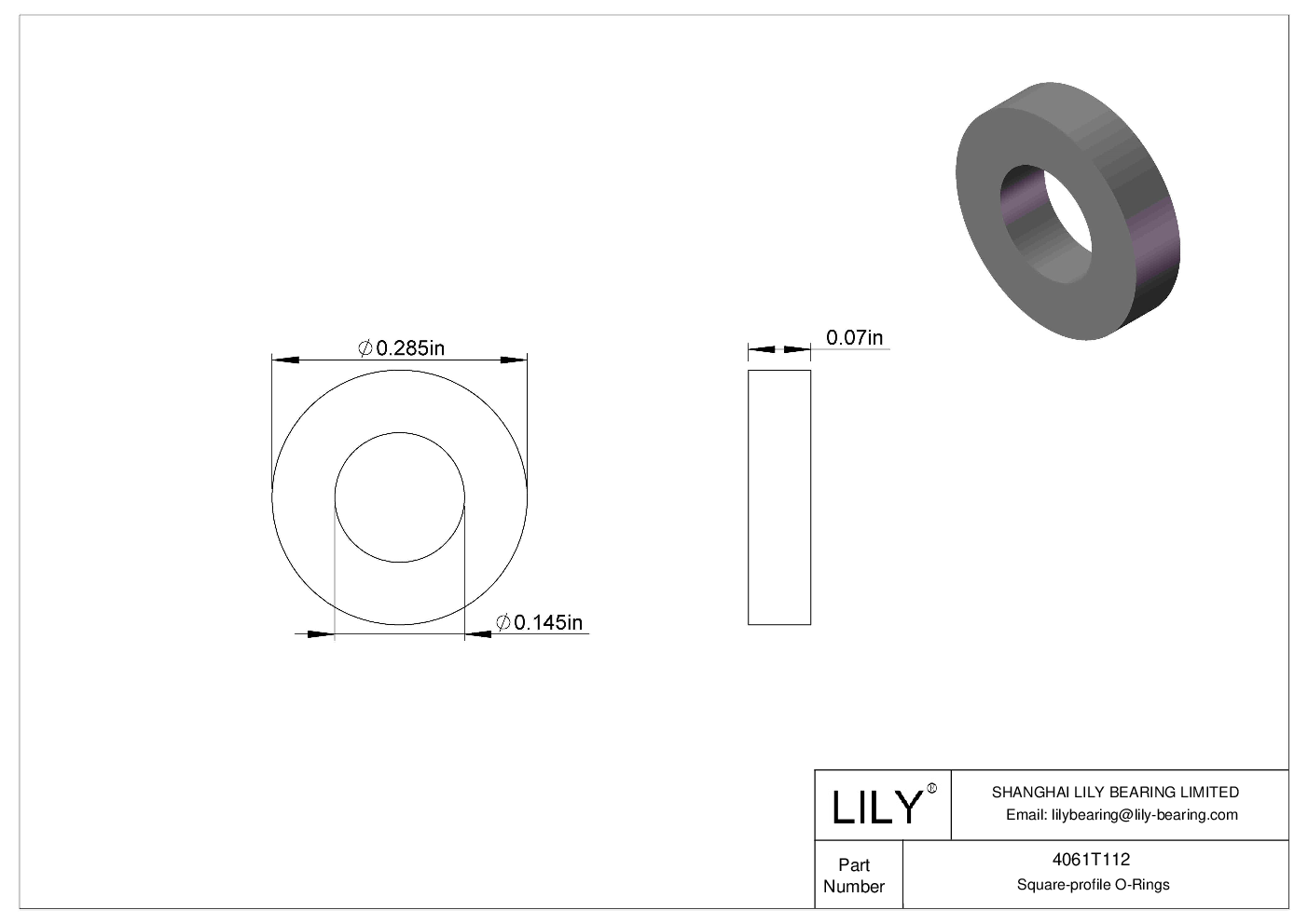 4061T112 Oil Resistant O-Rings Square cad drawing