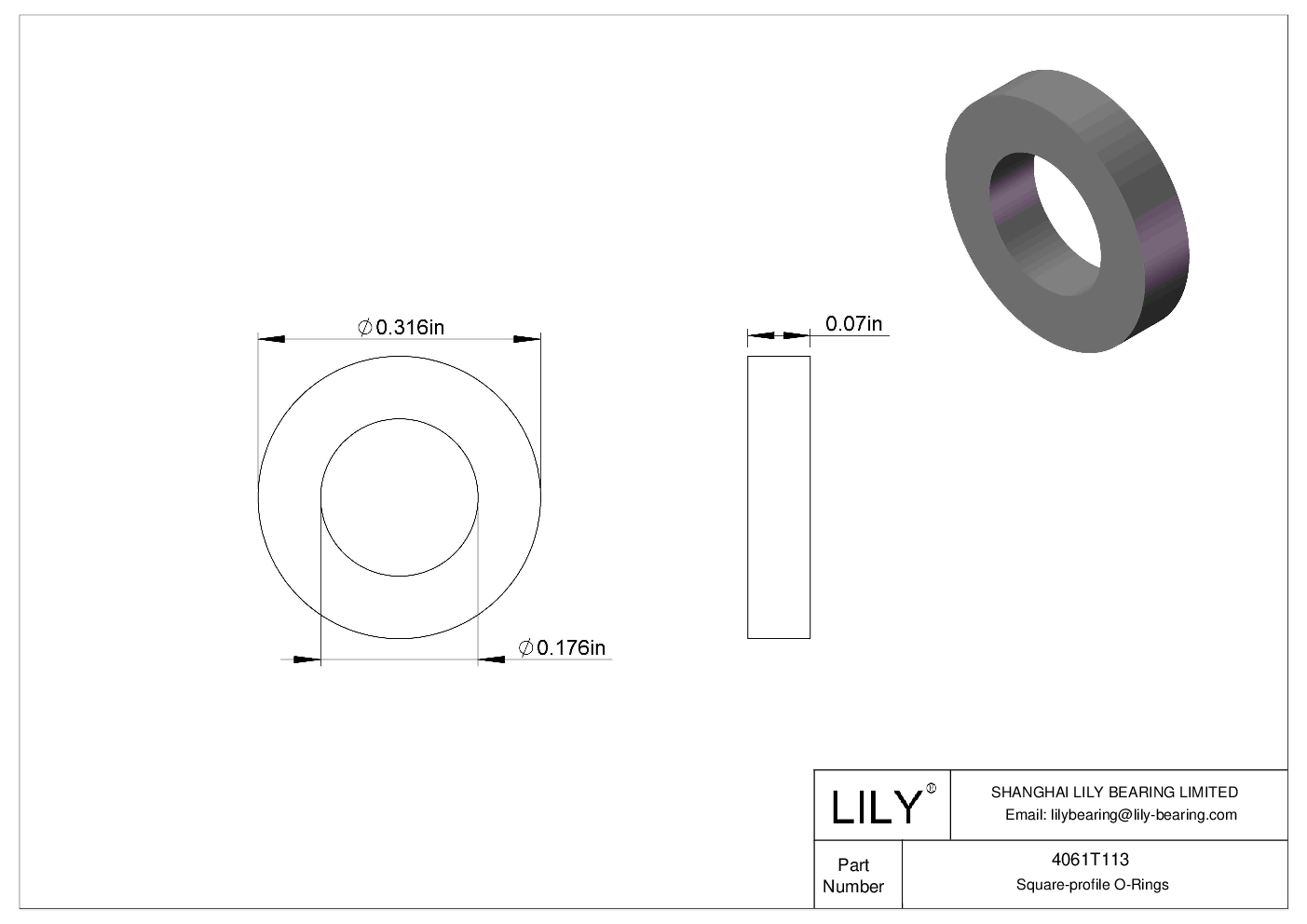 4061T113 Oil Resistant O-Rings Square cad drawing