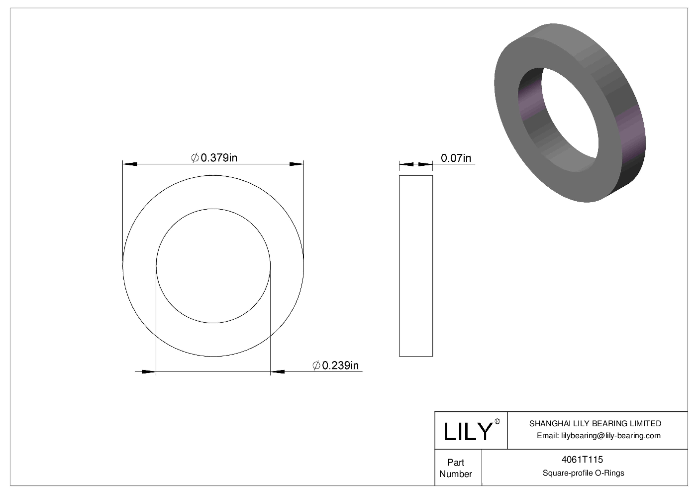 4061T115 Oil Resistant O-Rings Square cad drawing
