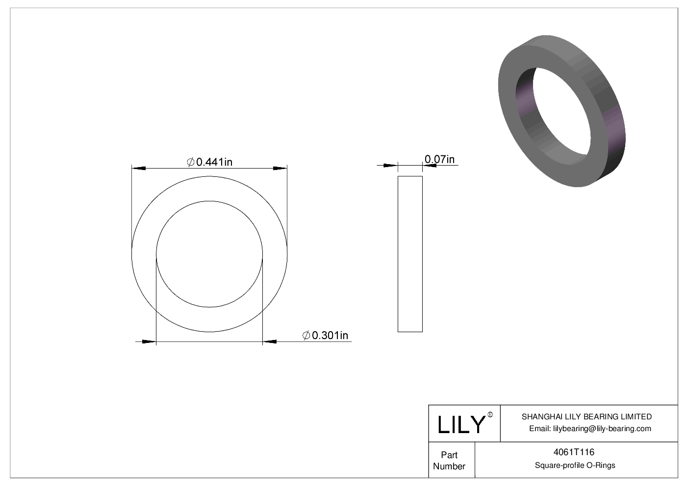 4061T116 Oil Resistant O-Rings Square cad drawing