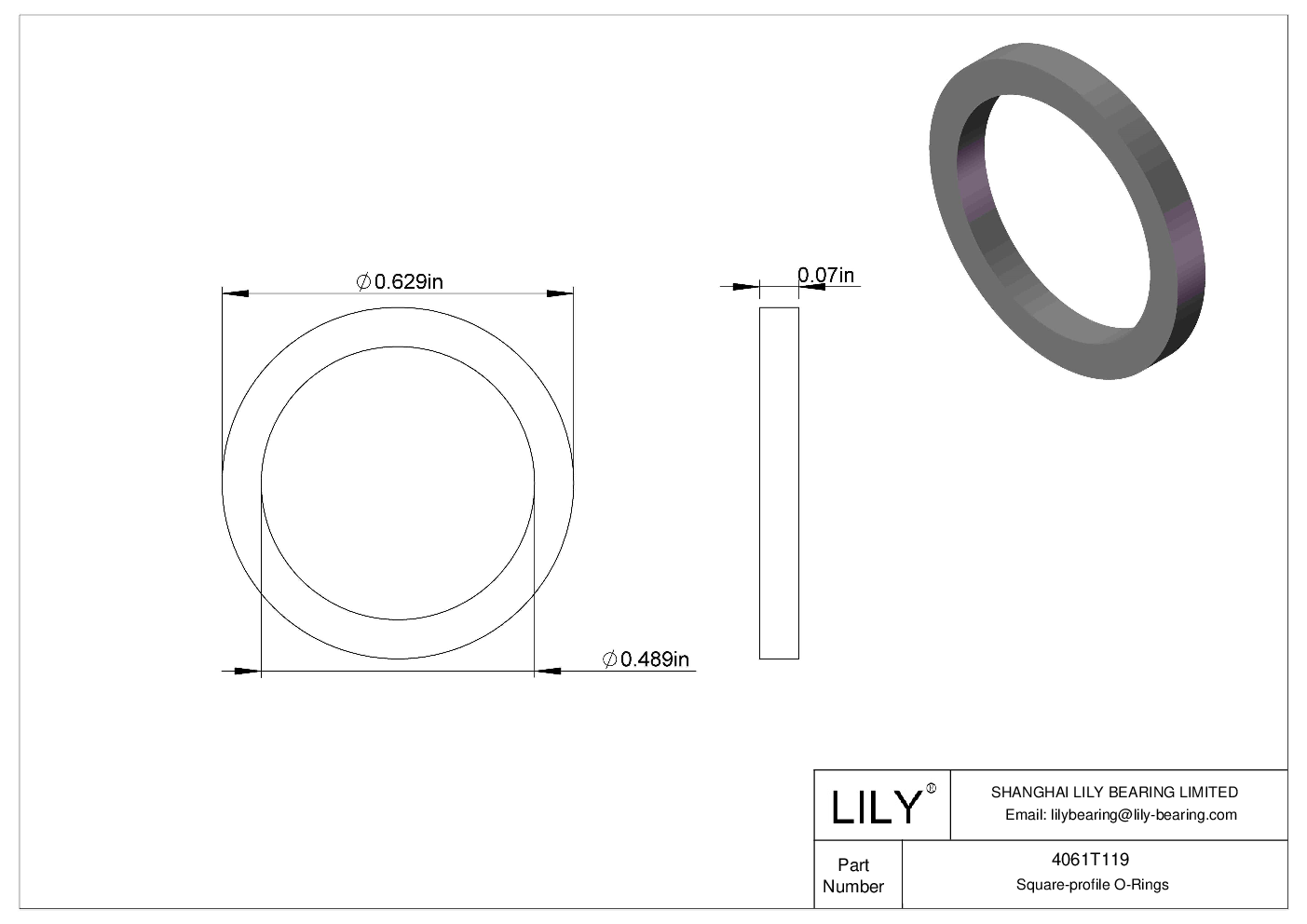 4061T119 Oil Resistant O-Rings Square cad drawing