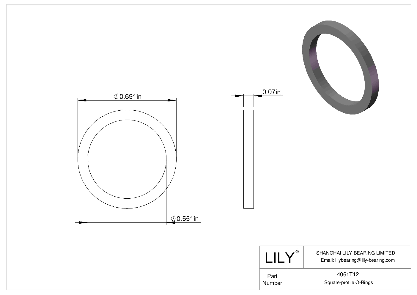 4061T12 Oil Resistant O-Rings Square cad drawing