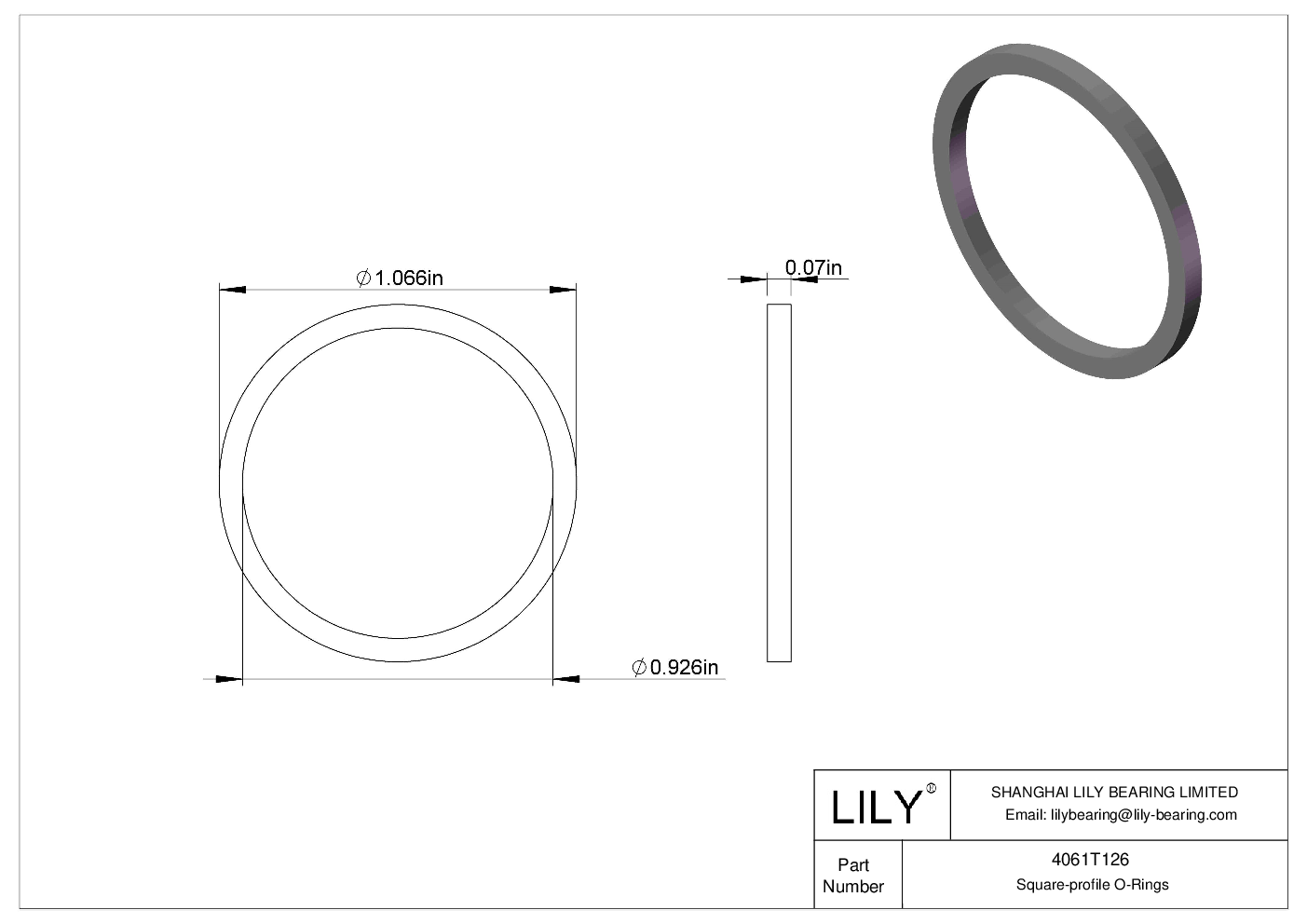 4061T126 Oil Resistant O-Rings Square cad drawing