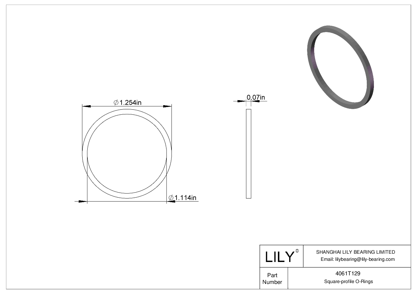 4061T129 Oil Resistant O-Rings Square cad drawing