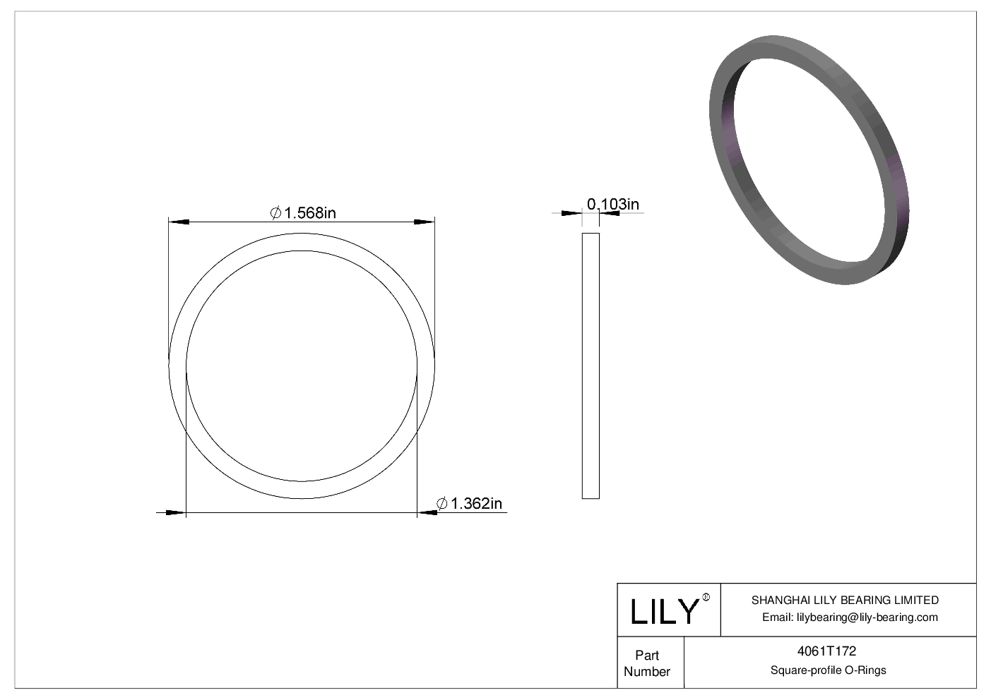 4061T172 Oil Resistant O-Rings Square cad drawing